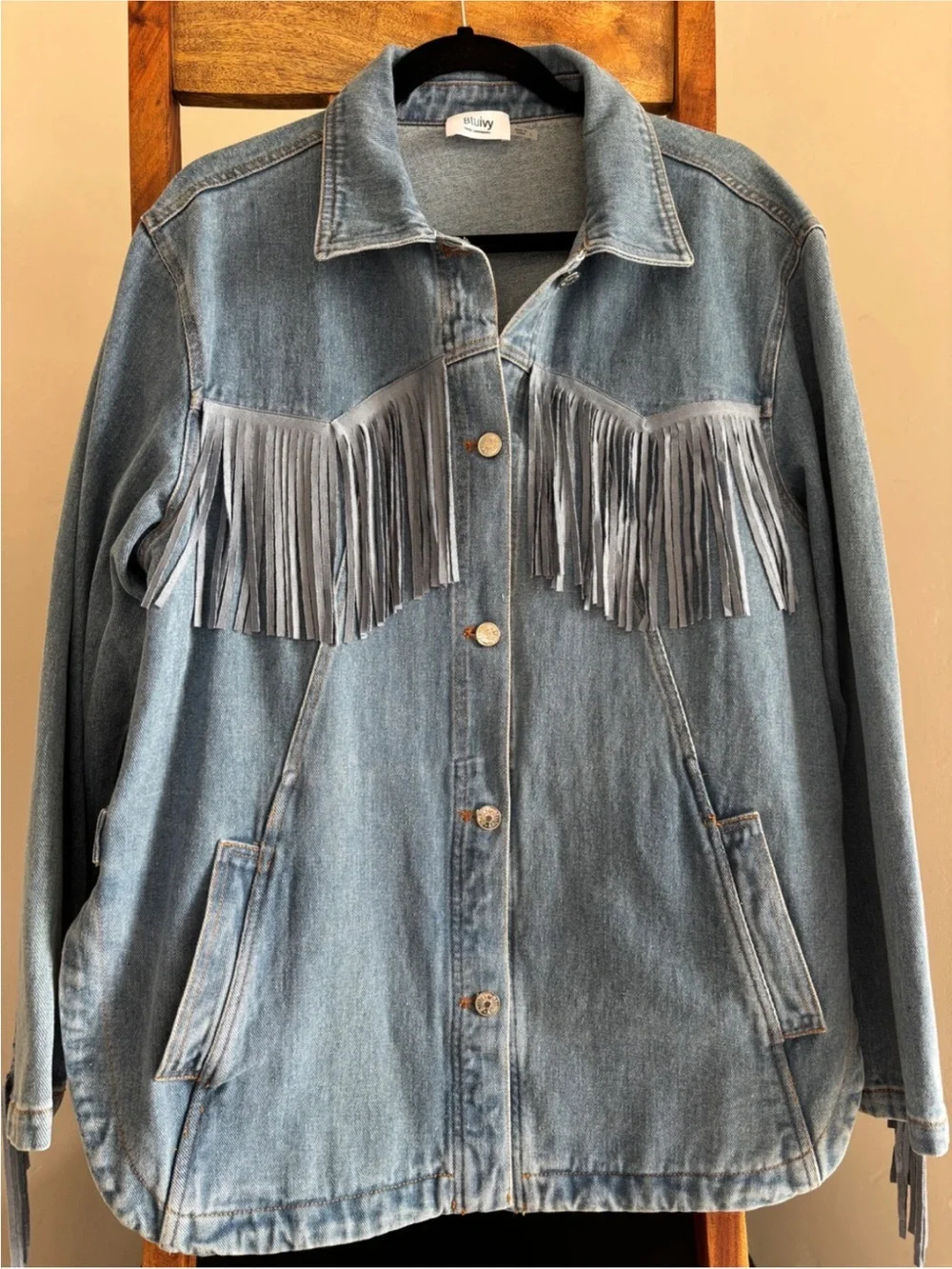 Bluivy Light Blue Denim Jacket with Fringe